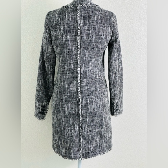 Karl Lagerfeld Paris Monochrome Tweed Fringe Ruffle Coat Size 2 - Picture 8 of 12
